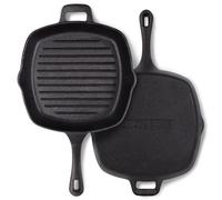 Chefarone Sartén Parrilla Hierro Fundido Esmaltado 25,5 cm - Sartén para Carne Pescado Verduras con Pico Vertedor - Compatible Inducción Gas Vitrocerámica Horno