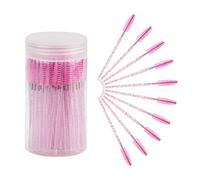 ChefBee 100 brochas desechables para pestañas, varitas de rímel y brochas de maquillaje para extensiones de pestañas y cepillo de cejas con contenedor (rosa claro)