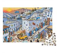Chefchaouen, la Ciudad Azul del Caos Puzzle De Madera Impermeable DIY Puzzles De 1000 Piezas Regalos para Adultos Colorido Rompecabezas Juegos Educativos