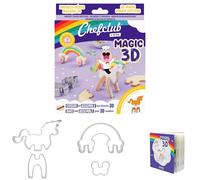 Chefclub Kids Cortadores de galletas 3D de unicornio y arco iris con receta, multilingües, 4 cortadores mágicos de galletas de acero inoxidable, receta de video incluida para hornear en la cocina para