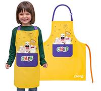 CHEFCLUB KIDS - Delantal de cocina infantil amarillo - Talla ajustable con estampados coloridos - Tela resistente y lavable - Accesorio divertido para aprender a cocinar - A partir de 4 años