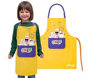 CHEFCLUB KIDS - Delantal de cocina infantil amarillo - Talla ajustable con estampados coloridos - Tela resistente y lavable - Accesorio divertido para aprender a cocinar - A partir de 4 años