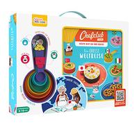 Chefclub Kids - Juego de libros de cocina «The Great Journey of the World» con tazas medidoras, atlas y pegatinas, arte de cocina para niños, versión en alemán