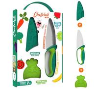 Chefclub Kids - Cuchillo de cocina para niños con hoja de acero inoxidable, protector de dientes y protector de dedo, herramienta segura y ergonómica (verde)