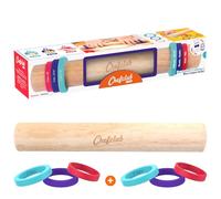 Chefclub Kids - Rodillo de repostería, ajustable de madera, 3 anillos de silicona extraíbles para 3 diferentes espesores de pasta