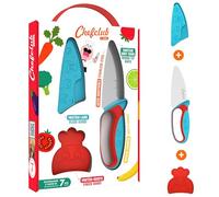 Chefclub Network Chefclub Kids - Cuchillo de cocina - Cuchillo de plástico y acero inoxidable con protector de dientes y protector de lámina, herramienta segura y ergonómica, recomendada para 7 años