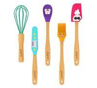 Chefclub Kids - Set de Mini Utensilios de Cocina para Niños - 5 Piezas: Batidor, Espátula, Lengua, Pincel, Cuchara - Mangos de Bambú y Silicona sin BPA - Multicolor - Desde 4 Años