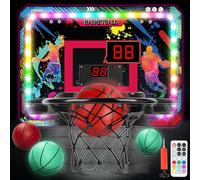 Cheffery Canasta Baloncesto Móvil Infantil, Mini Canasta Baloncesto Habitacion Interior de Pared con Marcador Electrónico, Bolas Luminosa y Bomba de Aire, 10 Colores LED para Niños Niñas
