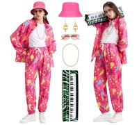Cheffery Disfraz de Chándal de Los 80 y 90, Traje de Chándal Retro con Piano Hinchable, Gafas, Collar, Pendientes, Sombrero, Disfraz Aerobic Años 80, Disfraces Años 80 para Carnaval Fiesta (M)
