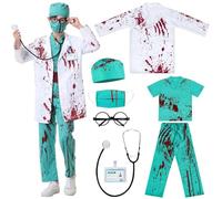 Cheffery Disfraz Doctor Niños, Disfraz Cirujano Niño Disfraz Halloween Niño Zombie con Estetoscopio, Kit Médico Doctor Halloween Carnaval Juego de Roles Disfraz para Niños y Niñas 3-10 Años (120)