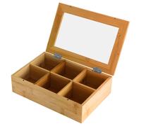 Cheffinger, Caja de té con tapa de vidrio, 6 compartimentos, elegante, práctica.