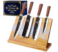 ChefHoablorn Conjunto de Bloque de Cuchillos Magnéticos para Cocina, Juego de Cuchillos de 4 piezas de Acero Inoxidable Alemán, Artesanía Forjada Martillada, Potente Imán en el Interior