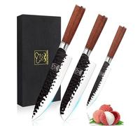 Chefhoablorn Küchenmesser Set 3er, Juego de cuchillos de cocina profesional de acero inoxidable de alto carbono, 3 piezas, cuchillo de chef ultra afilado, cuchillo Santoku, cuchillo multiusos