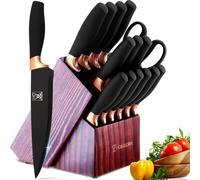 ChefHoablorn Set de cuchillos de cocina con bloque, Juego de cuchillos de acero inoxidable profesional con afilador incorporado, juego de cuchillos con bloque de madera para la familia de chefs