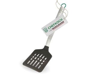 Chefkoch trifft Fackelmann - Espátula ranurada de alta calidad de acero inoxidable con silicona, resistente al calor hasta 230 °C, apta para lavavajillas, ideal para sartenes revestidas
