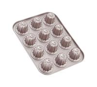 CHEFMADE Mini molde de Canele para Tartas, Mini Canele antiadherente para hornear magdalenas, utensilios para hornear, 12 cavidades (Champán dorado)