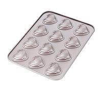 CHEFMADE Molde de Madeleine para pastel, 12 cavidades antiadherente en forma de corazón Shello Madeline Bakeware para hornear en el horno (oro champán)