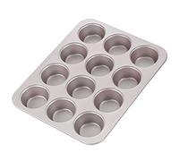 CHEFMADE Muffin torta de Pan, Bandeja antiadherente para cupcakes de 12 cavidades para hornear en el horno (oro champán)