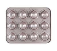 CHEFMADE Muffin torta de pan, Utensilios para hornear antiadherentes en forma de castaña de 12 cavidades para hornear en el horno (oro champán)