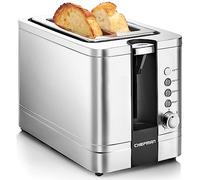 Chefman 2-Slice Pop-Up Stainless Steel con 7 Ranuras para Saltar extraanchas, Funciones de descongelación, rehabilitación y cancelación, Bandeja extraíble 850 W, 120 V, Color Plateado