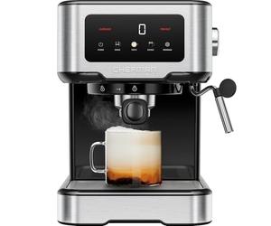 Chefman CraftBrew - Máquina portafiltro con bomba de 15 bar, pantalla táctil digital, vapor, máquina de espresso compacta con depósito de agua extraíble de 1,5 l, acero inoxidable