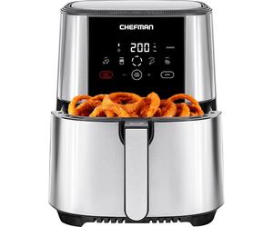Chefman TurboFry Touch Air Fryer, Large 5-Litre Family Size, One Touch Digital Control Presets, French Fries, Chicken, Meat, Fish, Nonstick Dishwasher-Safe Parts, Automatic Shutoff, Stainless Steel