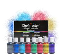 Chefmaster - Kit de aerógrafo - Colorante alimentario para aerógrafo - Paquete de 8 - Fiel a la sombra de colores vibrantes - Funciona con cualquier herramienta de aerógrafo, logra efectos y diseños