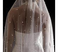 CHEFRU 75-300cm Perlas Blanco Marfil Velo de Novia Largo con Peine - Velo de Novia de Catedral de una Capa con Perlas Velos de Noiva Cuentas de Cristal