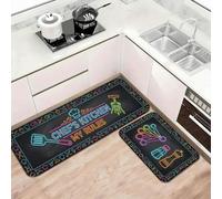 Chef's Kitchen Rules - Tapetes de cocina para piso, diseño colorido de neón chef, tapetes suaves, acolchados durante todo el año, cómodos, lavables para fregaderos, lavandería, baño, 2 unidades