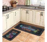 Chef's Kitchen Rules - Tapetes de suelo, con estampado colorido de neón, acolchados, cómodos, lavables, para fregaderos de cocina, lavandería, 2 unidades