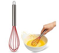 CHEFZOCO Batidor manual, Varillas de batir, Mezclador manual, Batidor de cocina, Batidor de huevos, Apto para Mezclar, Revolver la Masa, Huevos, Longitud 25 cm, Silicona y Acero inoxidable, Rojo