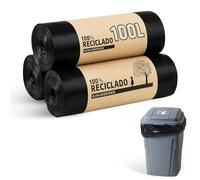 CHEFZOCO Bolsas Basura, Sacos de basura Resistentes, Bolsas de Comunidad 100% Recicladas, Ecológicas y Antigoteo, 100 L, 85 x 105 cm, Contiene 3 Rollos de 10 bolsas, Negro