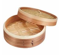 CHEFZOCO Cesta de Vapor de Bambú para Cocinar Asiático, Steamer de bambú, Canasta para vapor, Vaporera de bambú, Dim sum basket, Diámetro 25 cm, Altura 10 cm, 1 nivel, 480 gramos