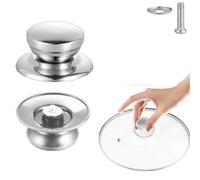 CHEFZOCO Pomo Tapa Olla, Manija para Tapa de Olla, Asa para Ollas, Mango de tapa de sartenes, Perilla para sartenes, Incluye Tornillo para instalación, Diámetro: 6 cm, Plateado, Metálico