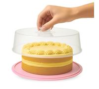 CHEFZOCO Portatartas de plástico, Recipiente redondo para tartas con tapa alta, Bandeja para Pasteles, Tartera plástico, Recipiente transporte repostería, 32 cm diámetro x 9 cm altura, Rosa