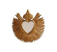 Chehoma - Espejo de metal dorado con corazón y llama, 21 cm de diámetro, decoración de pared artesanal