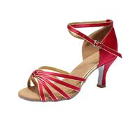 Chejarity Zapatillas de baile para mujer, flexibles, elegantes, con tiras de cierre rápido, zapatos latinos, clásicos, con correa de color de contraste, tacón de aguja, para curso de danza, Estilo M09