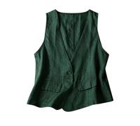 CheJooe Chaleco de lino y algodón para mujer, color liso, con cárdigan exterior, casual, cuello en V, chaleco para ir al trabajo con traje, Verde 1, XXL