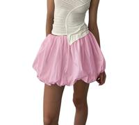 CheJooe Minifalda de burbujas para mujer, estilo casual, dobladillo con volantes, plisada, con globo, holgada, para playa, linda falda de globo, rosa, L