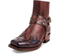 CHEKZ Botas bajas informales para hombre, zapatos de vaquero del oeste de cuero, botines, tacón cuadrado cómodo, a la moda para caminar, senderismo al aire libre,47,Brown