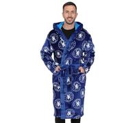Chelsea F.C. Albornoz oficial de forro polar con capucha para hombre, azul, S