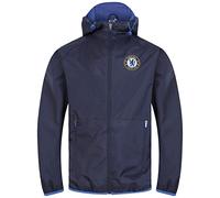 Chelsea FC - Chaqueta cortavientos oficial - Para hombre - Impermeable - Azul marino - Capucha - Mediana