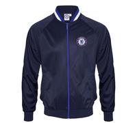 Chelsea FC - Chaqueta de entrenamiento oficial - Para hombre - Estilo retro - Azul marino - Cuello a rayas - XL