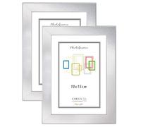 CHELY INTERMARKET MOD-254 Marco Fotos Madera Plateado 10x15cm Pack 2 Unds Estilo Nórdico Rústico Moderno Escandinavo Decorativo Cuadro Horizontal Vertical Cristal Moldura Ancha Color Plateado