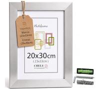 CHELY INTERMARKET MOD-254 Marco Fotos Madera Plateado 20x30cm Acabado minimalista Decorativo Cuadro Horizontal Vertical Cristal Moldura Ancha Color Plateado Decoración