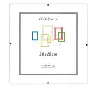 CHELY INTERMARKET MOD300 Marco Portafoto Clip Metacrilato Sin Borde Moderno 20x20cm Montaje Vertical Horizontal Decoración Posters Carteles Oficinas Galerías Color Transparente Incluye 1 Unidad