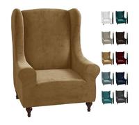 CHELZEN Funda de Sillón Terciopelo Orejero elástica, Funda de Sillas de ala Lavable Fundas Sillas Funda de Sofá (Camello)