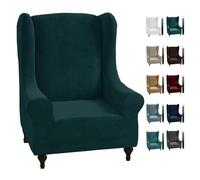 CHELZEN Funda de Sillón Terciopelo Orejero elástica, Funda de Sillas de ala Lavable Fundas Sillas Funda de Sofá (Verde Negruzco)