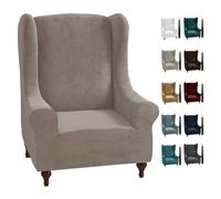 CHELZEN Funda de Sillón Terciopelo Orejero elástica, Funda de Sillas de ala Lavable Fundas Sillas Funda de Sofá (Caqui)