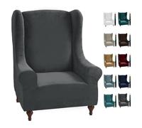 CHELZEN Funda de Sillón Terciopelo Orejero elástica, Funda de Sillas de ala Lavable Fundas Sillas Funda de Sofá (Gris)